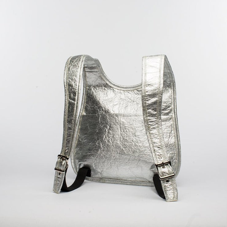 hamilton mini backpack Earth Bag Slim, Silver Pinatex (Upcycled Billboard Bags) – Hamilton Perkins Collection