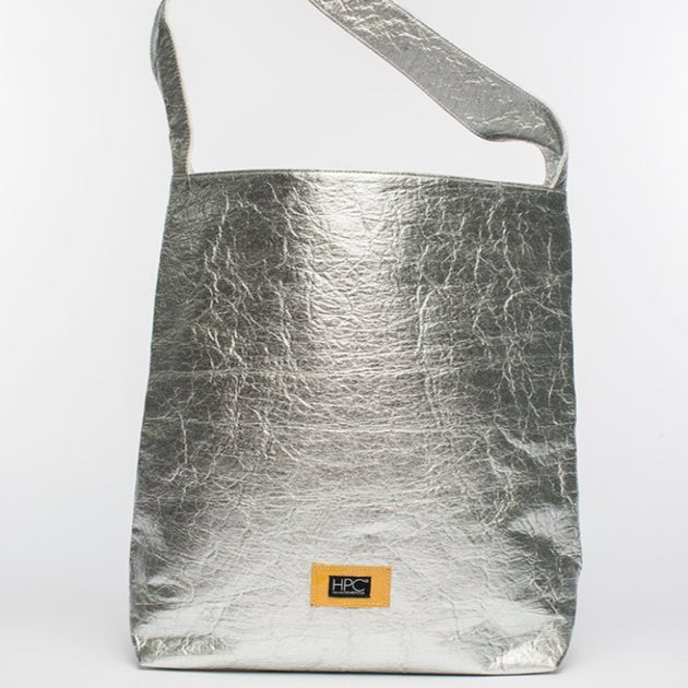 Earth Bag Hobo, Silver Pinatex (Upcycled Billboard Bags)