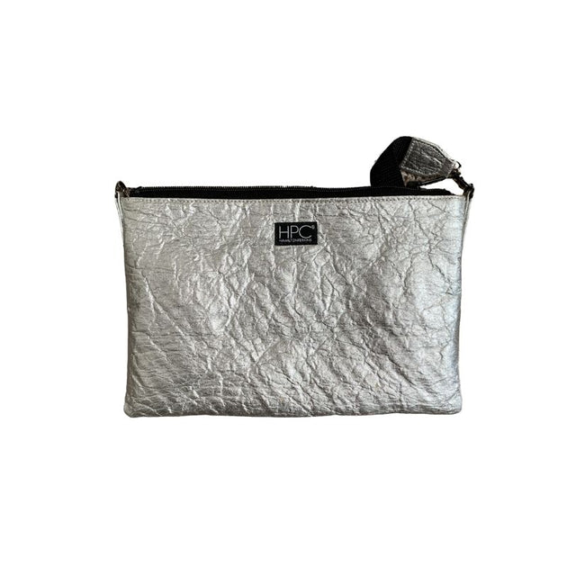 Earth Bag Crossbody, Silver Pinatex (Upcycled Billboard Bags)