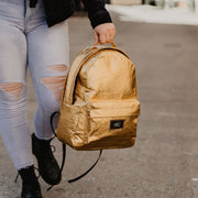 Hollie Hamby Lifestyle Hamilton Perkins Collection Pinatex Pineapple Gold Backpack Close Up