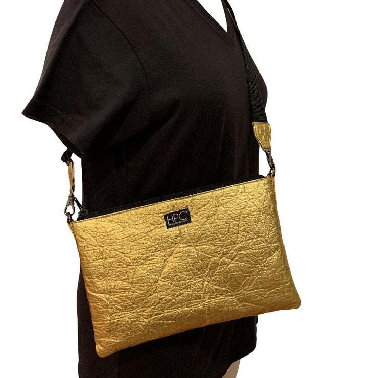 Earth Bag Crossbody, Gold Pinatex (Upcycled Billboard Bags)